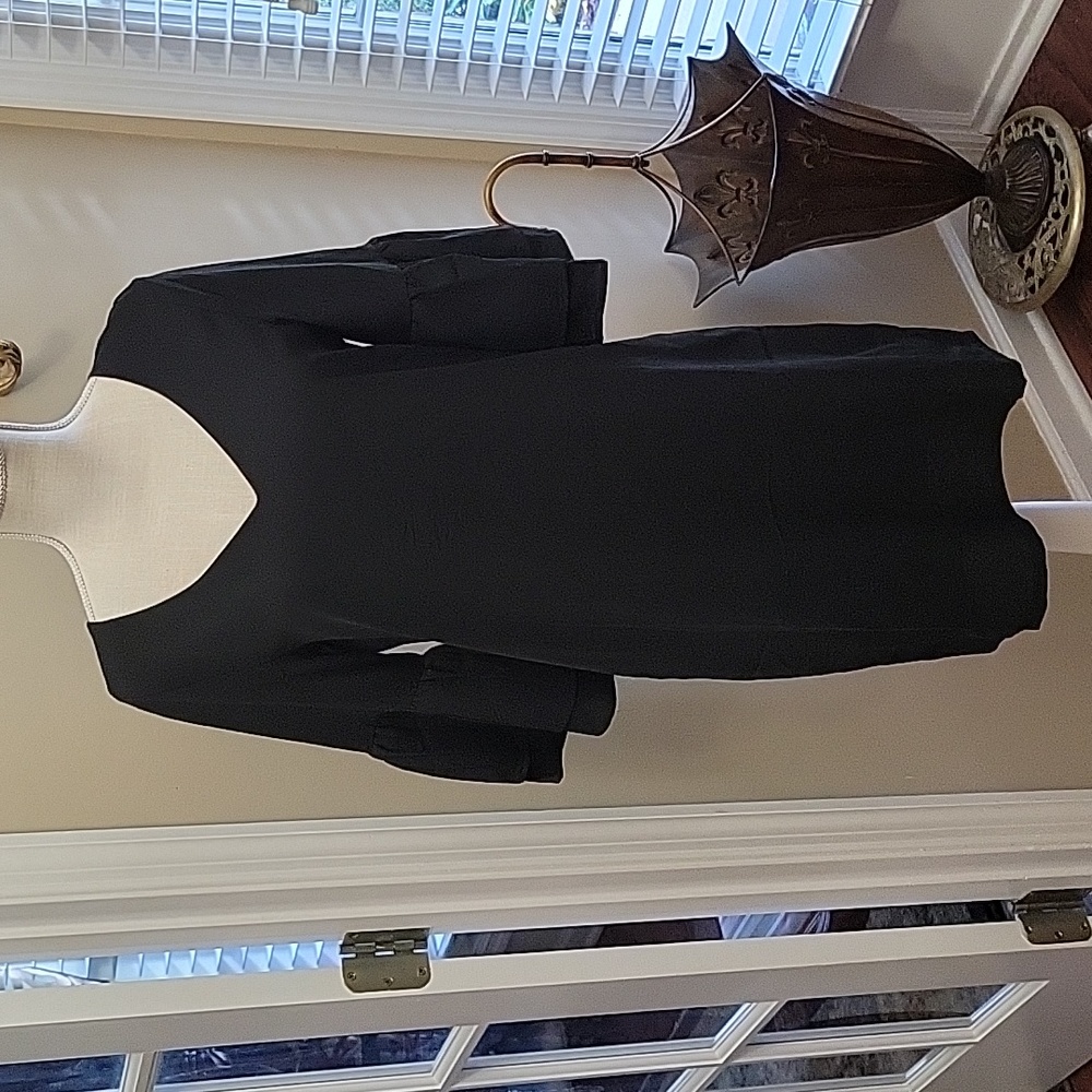 Belongsci classic black dress Vneck statement 3/4 sleeves fully lined Small NEW…